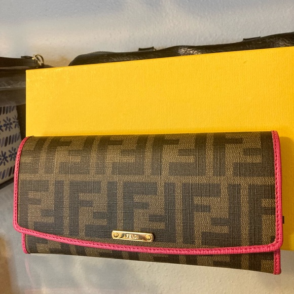 Fendi Handbags - Fendi Black and Pink Logo Wallet